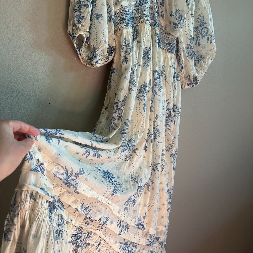 Free People Golden Hour Maxi Dress - Blue/Ivory Sz Large - Picture 7 of 11